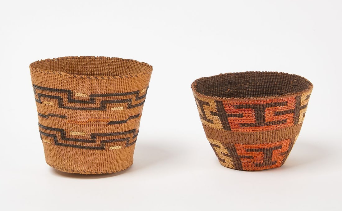 Two Tlingit Baskets: Two Tlingit baskets. Northwest Coast. Circa 1900. H 3-1/4 in. W 4-1/2 in. H 4 in. D 4-1/2 in.