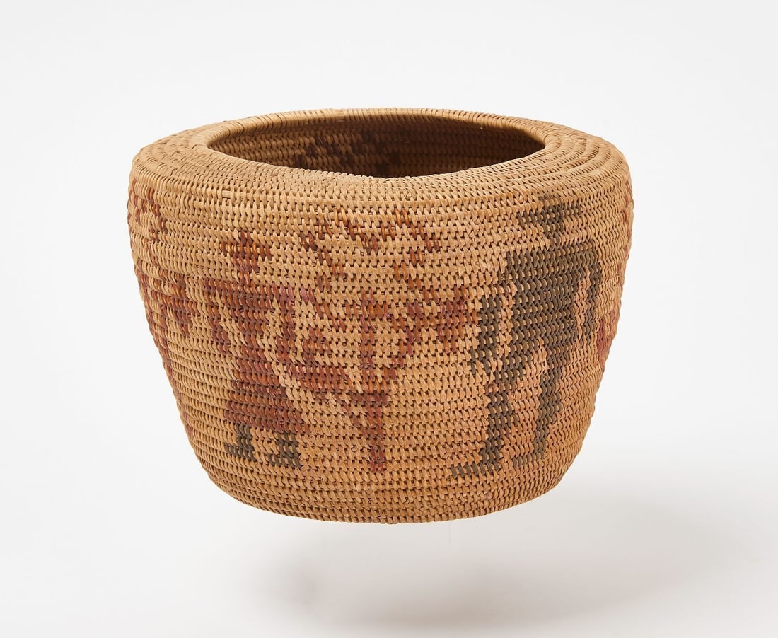 Paiute Native Basket: Paiute Native basket with male and female figures. Great Basin region, circa 1900. H 5-1/2 in. D 7-1/4 in.