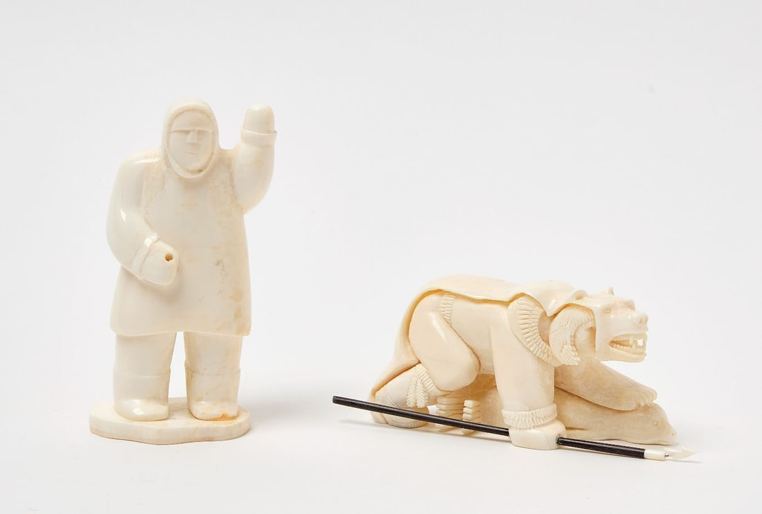 Inuit Carved Bone Native and Polar Bear (1 of 3)