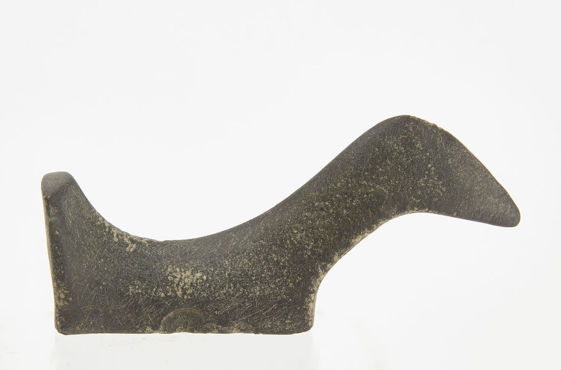 Native American Birdstone: Native American carved birdstone. North America. H 2 in. L 4-3/8 in. Provenance: Jan Sorgenfrei, 2000-2010. 