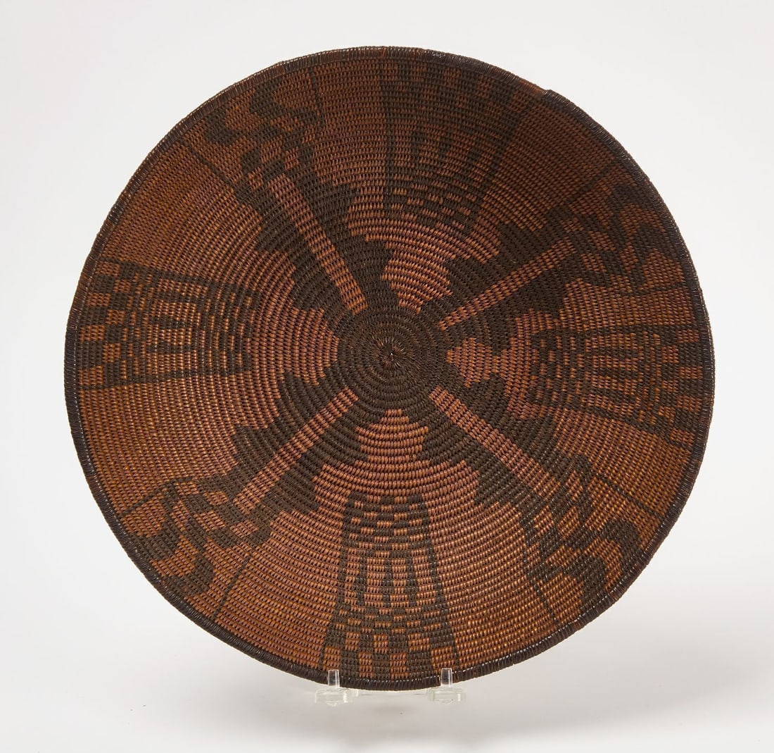 Apache Basket: Apache basket. Circa 1890. H 2-3/4 in D 12-3/4 in.