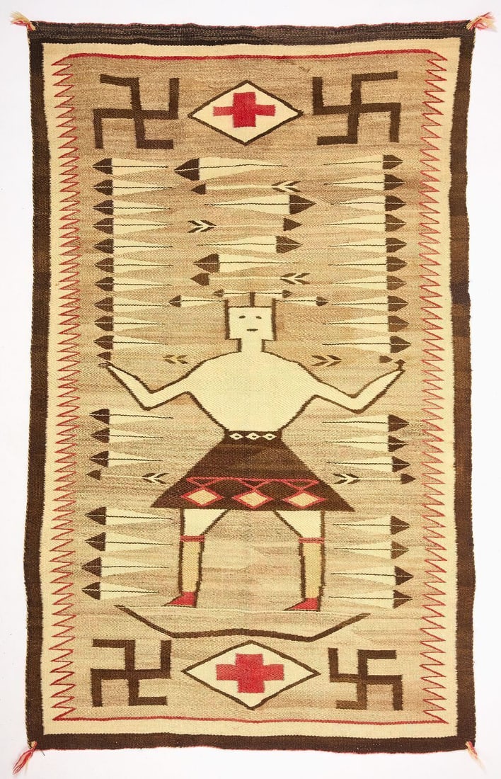 Navajo Yei Rug with Single Figure: Navajo Yei Rug with single figure and whirling logs. Southwestern United States, circa 1915. 79 in x 48 in.
