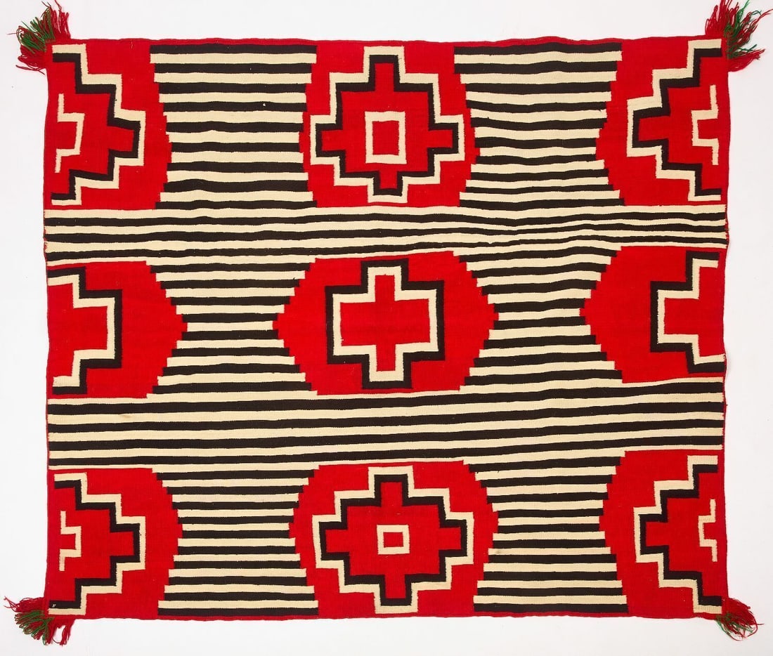 Navajo Germantown Weaving: Navajo Germantown weaving. Circa 1900. L 83 in. W 66 in.