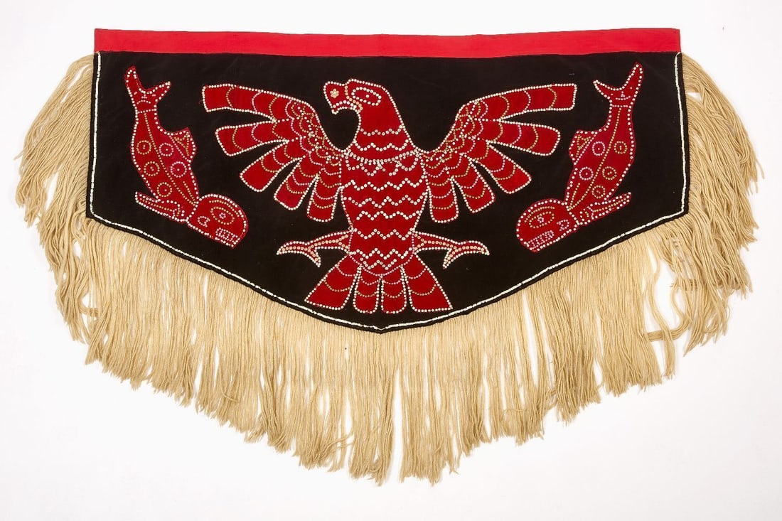 Northwest Coast Dance Apron: Northweat coast robe with eagle and Whale motifs. 20th century. L 45 in. W 58 in.
