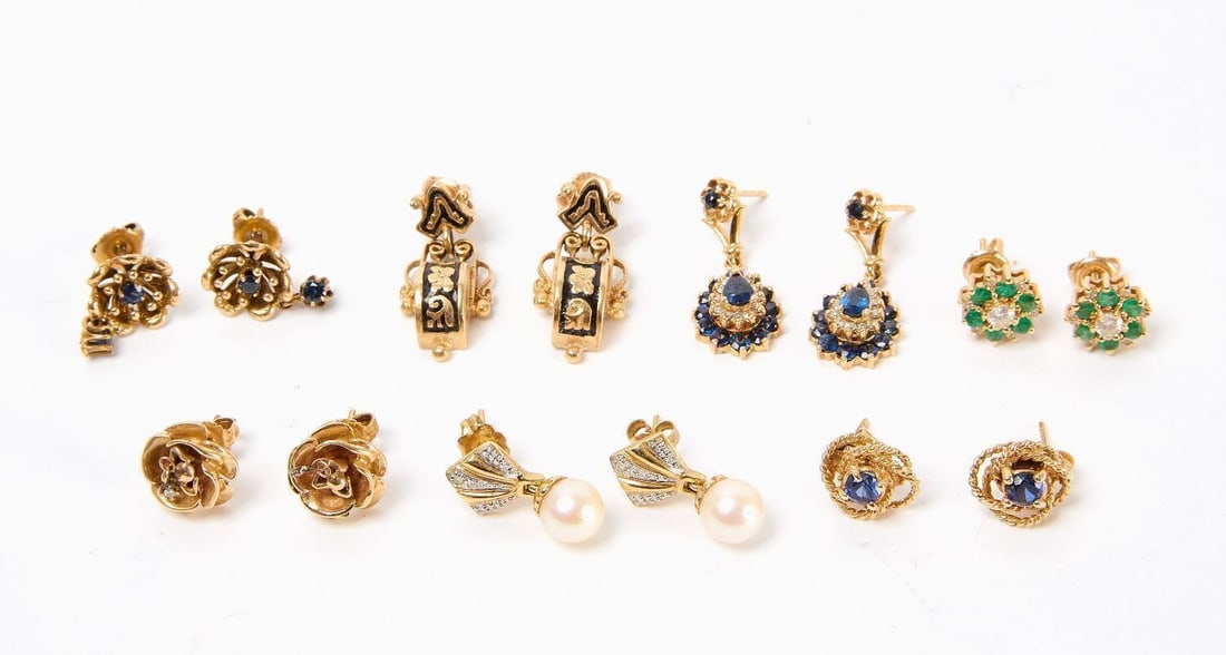 Seven Pairs of 14k Gold Earrings (1 of 2)