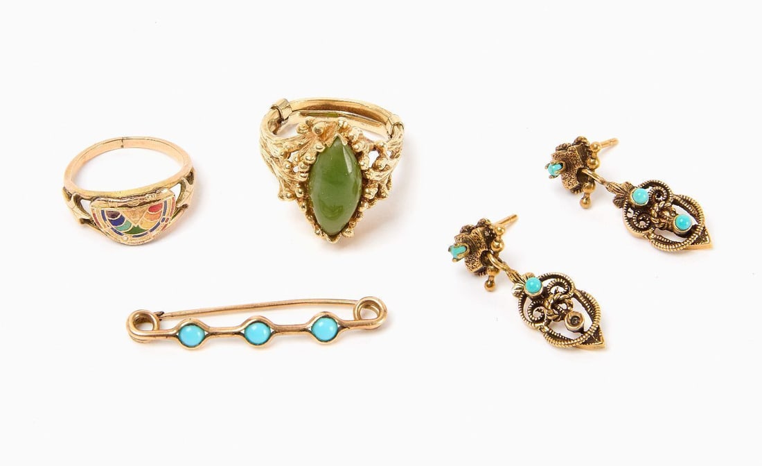 10k Gold Rings and Pin/Earring Set (1 of 2)