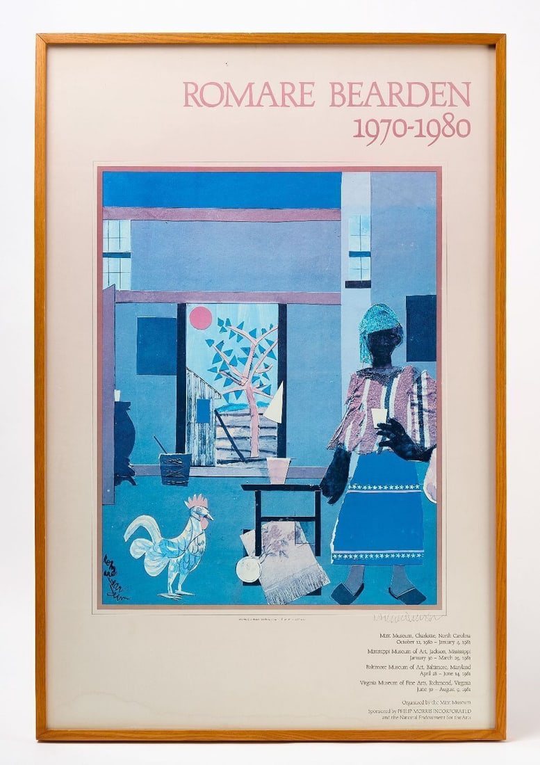 Signed Romare Howard Bearden Poster: Romare Howard Bearden (1911-1988), signed poster of "The Morning Rooster: Mecklenburg County collage." Signed lower right. Frame: H 35-7/8 in. W 23-3/4 in. 