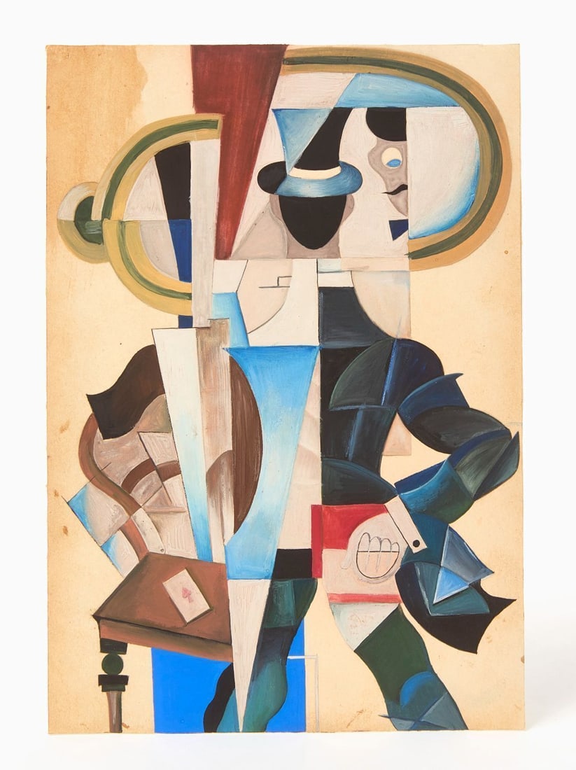 Jean Pougny - Self Portrait, 1921: Jean Pougny (Ivan Puni) Russian-born. Finland, 1892–1956. 'Self Portrait'. Gouache on paper. Signed, titled, and dated on reverse. Unframed. H 9-5/8 in. W 6-5/8 in.