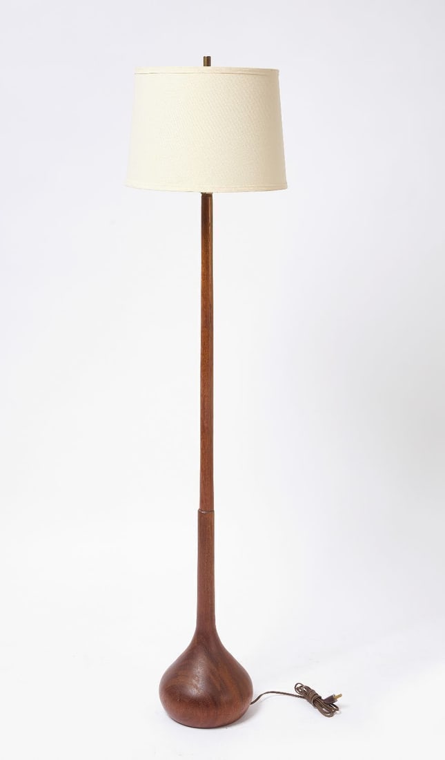 Modern Teak Floor Lamp: Modern teak floor lamp. American, circa 1965. H 60 in. 