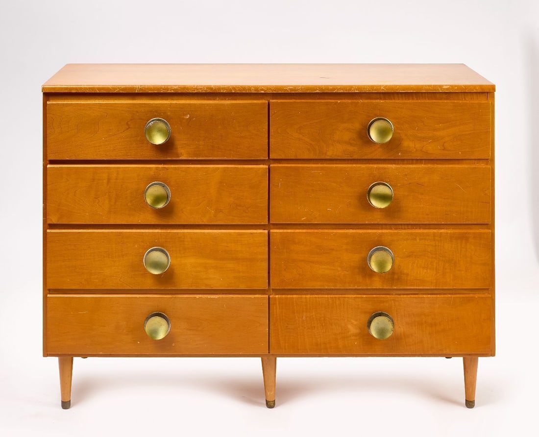 Eight-Drawer Modern Cabinet: Modern cabinet with 8 drawers. Amercan, circa 1960. H 35 in. W 48 in. D 18 in.
