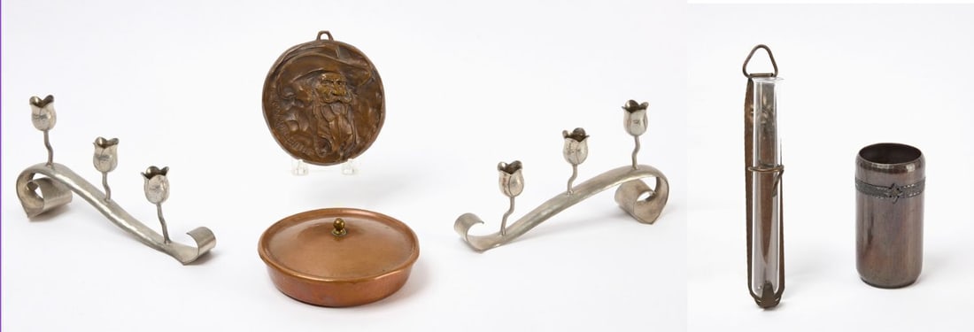Group of Arts and Crafts Metalwork with Roycroft Vases (1 of 5)