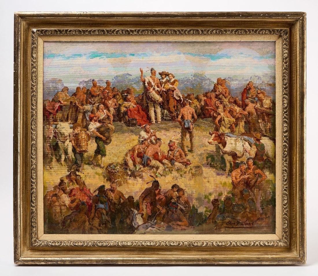 Edmund F. Ward - 'The Purchase of White Plains': Edmund F. Ward (American, 1892–1991), 'The Purchase of White Plains'. Oil on board. Signature to LR. Modern frame. second half of 20th century. H 30 in. W 25 in. Frame: H 32-1/4 in