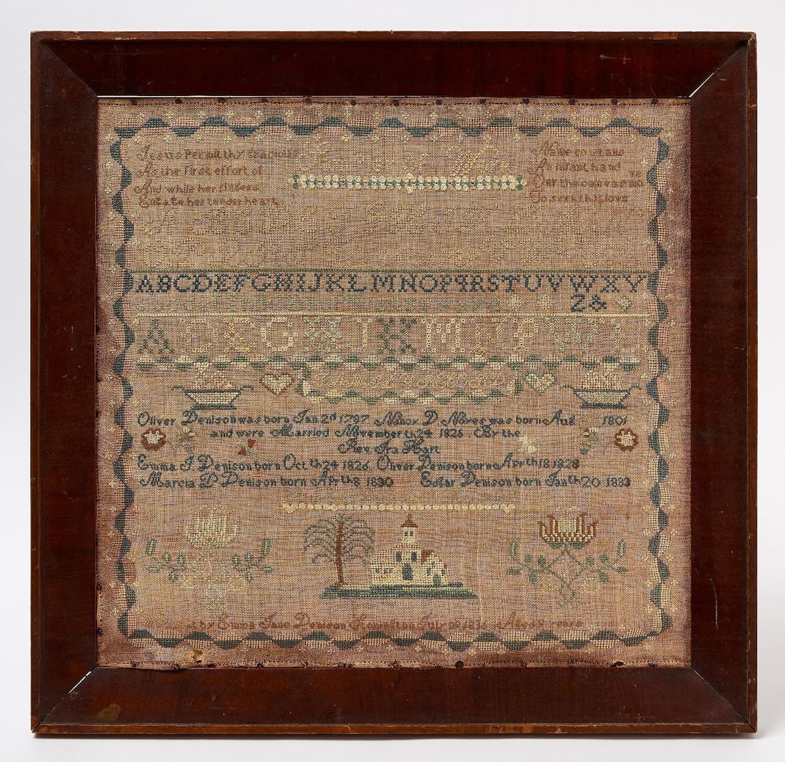 Needlework Sampler-The Denison Family, Stonington CT, 1836 (1 of 2)