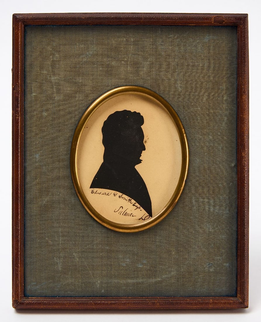 Silhouette Portrait of Edward Smith Esq: Silhouette Portrait of Edward G. Smith, Esq. Cut black paper laid on wove paper. Ink inscription below profile, 'Edward. G. Smith'. Signed indistinctly LR. American, mid 19th century.