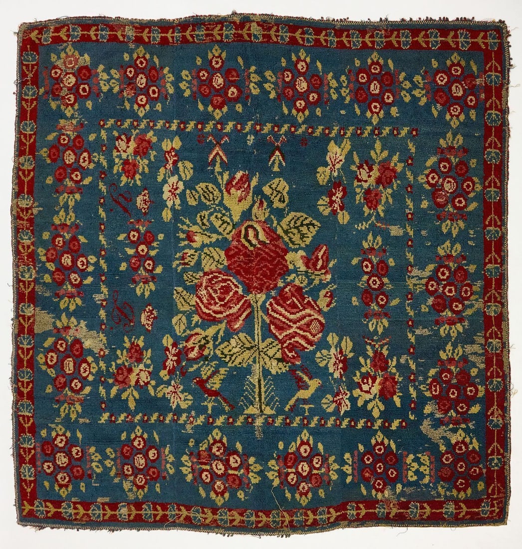 Bed Rug with Roses: Bed rug with roses. American, early 19th century. L 86-1/2 in. W 88 in.