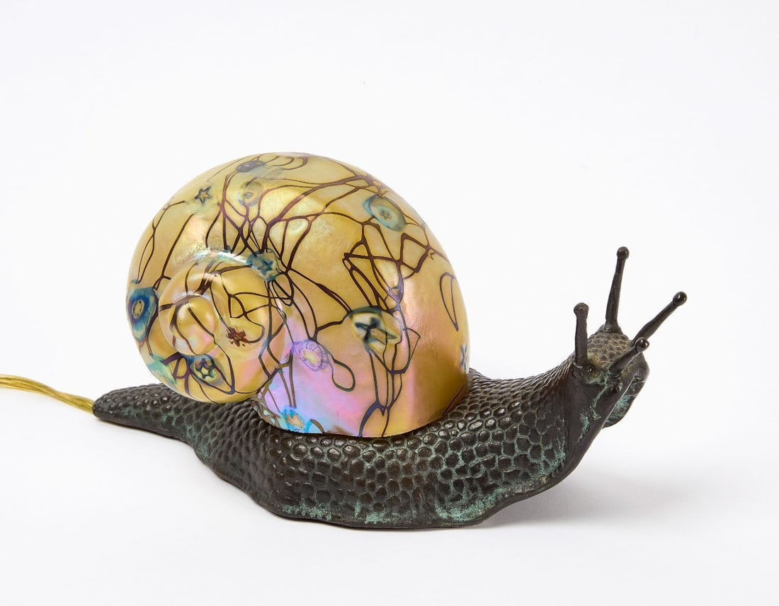 Bronze Snail with Art Glass Shell Shade Desk Lamp (1 of 3)
