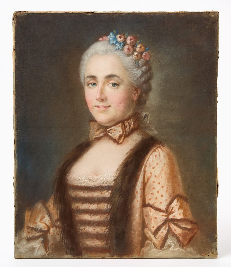 Portrait of French Dauphine Maria-Josepha of Saxony: Portrait of Maria-Josepha of Saxony after Greuze. Oil on canvas. Unsigned. Europe, early 19th century. H 22 in. W 18-1/8 in Maria Josepha of Saxony was Dauphine of France through her marriage to