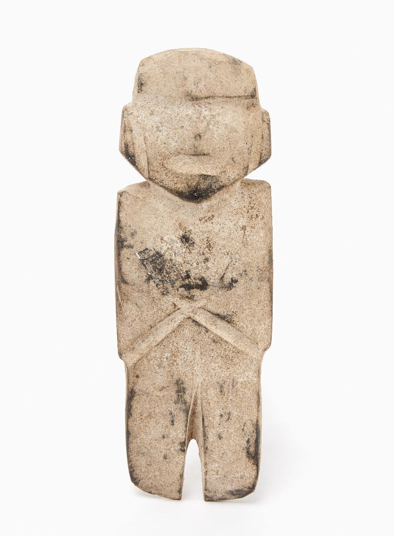 Mezcala Figure: Mezcala figure. Carved hardstone. Mexico, 700 BCE - 250 BCE. H 7 in. W 2-3/8 in.
