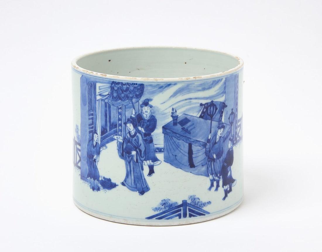 Large Blue and White Kangxi Brush Pot (1 of 5)