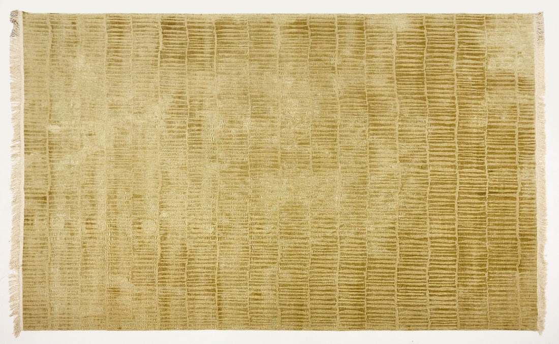 Large Tibetan Rug: Large Tibetan Rug. Handwoven silk and wool. 20th century. L 146 in. W 109 in.