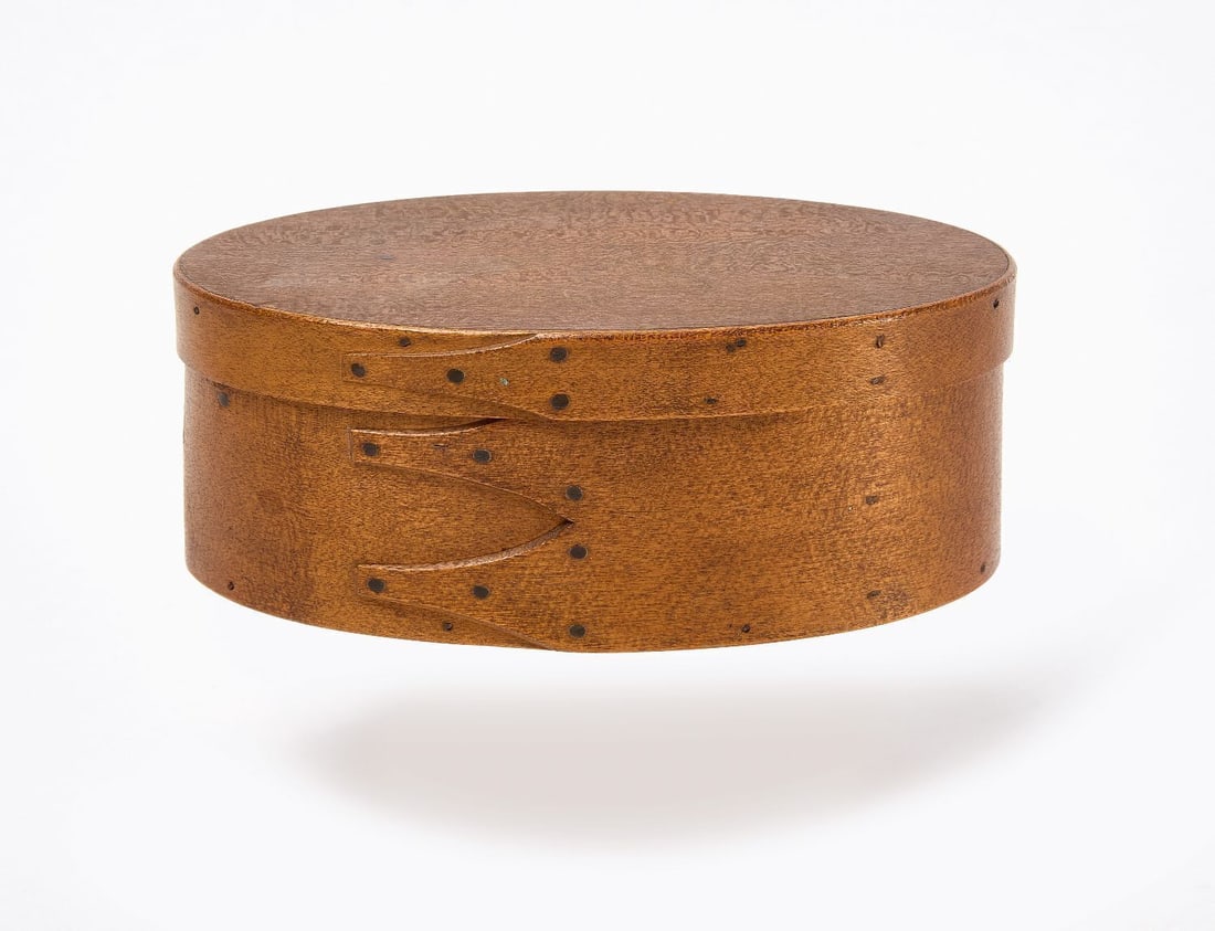 Shaker Storage Box: Shaker storage box. With old 'Andrews' label. New England, Late 19th century. Provenance: Estate of Faith and Andrew Deming Andrews. H 2-3/8 in. W 6-1/8 in. D 3-7/8 in. Faith and Edward Deming