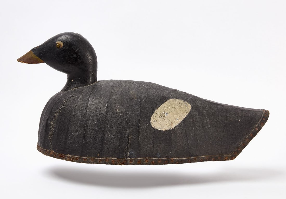 Oversized White-Winged Scoter Decoy: Clinton Thomas Keith (1887-1975). Oversized White-Winged Scoter decoy. Carved wood with original paint. Canvas over wood frame body. Provenance: Ted Harmon. Collection of Russ and Karen Goldberger. L 