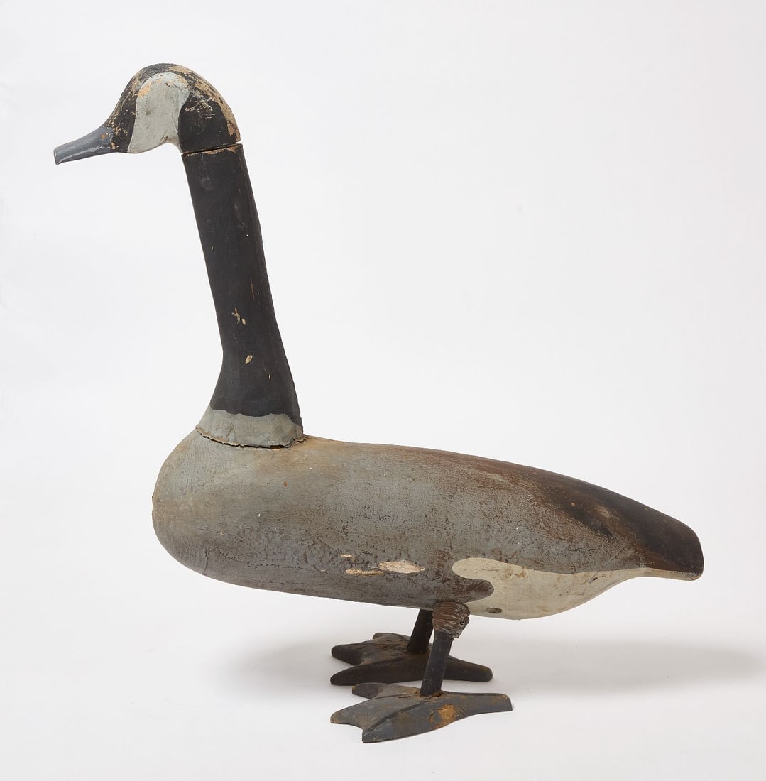Oversized Folk Art Goose Decoy: Oversized folk art goose decoy. Wood with canvas neck. Early, probably original paint. American, early 20th century. H 33-1/2 in. L 28-1/2 in. W 15-1/2 in.