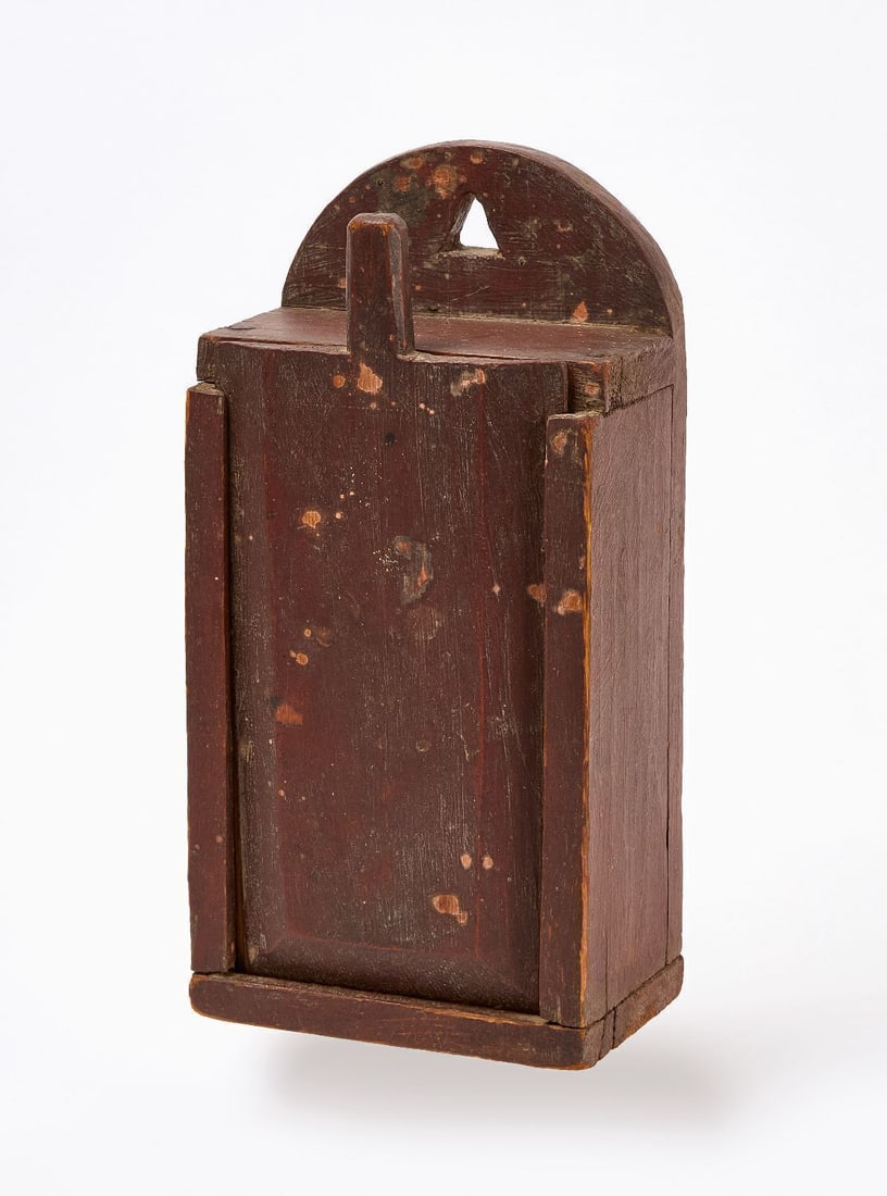 Early Painted Slide Top Box: Early slide top box with original red paint. Rosehead nail constructon. Northern New England or New York, late 18th century. H 5 in. L 15-1/2 in. D 7-1/2 in.