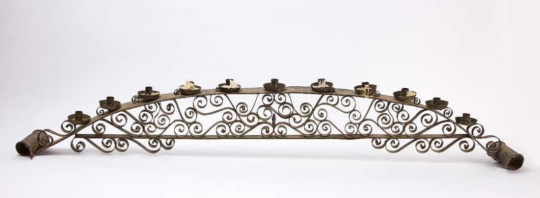 Large Tin Table Candleabra: Large country tin table candleabra. American, early 19th century. H 11-1/2 in. L 68 in.
