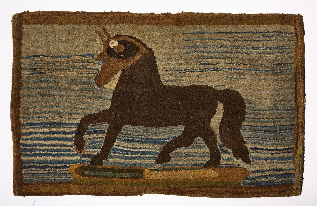 Hooked Rug with Horse: Hooked rug with large horse. American, late 19th century. L 36 in. W 57 in.