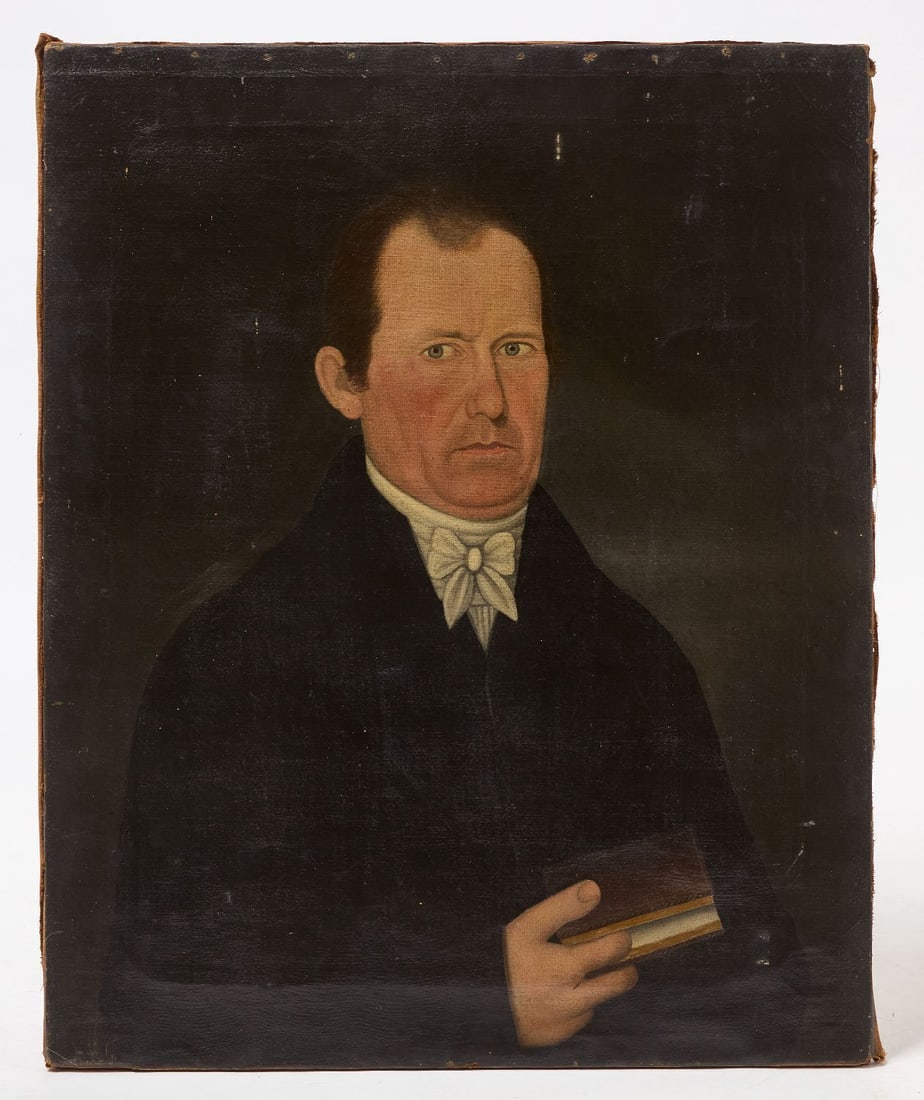 John Brewster - Portrait of a Gentleman: John Brewster (1766-1844) - (Maine-Connecticut). Portrait of a gentleman. Oil on canvas. Inscribed on stretcher, William Miltimore. American, cira 1800. H 30 in. W 24-1/4 in. Provenance: Collect
