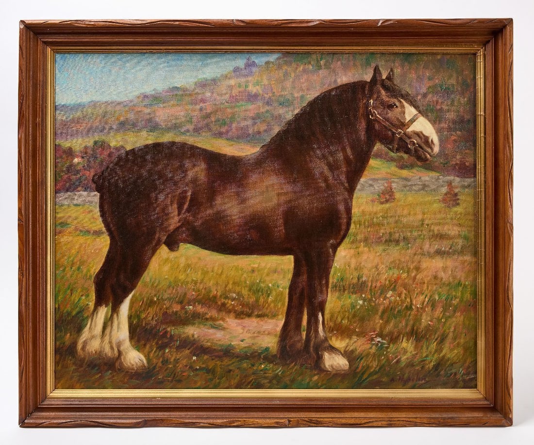 Arvid Nyholm - Portrait of a Horse: Arvid Nyholm (1866-1927) Portrait of a Horse. Oil on canvas in carved wood frame. Signed A. Nyholm to LR. Canvas: H 30 in. W 24-1/2 in. Frame: H 29 in. W 34 in.