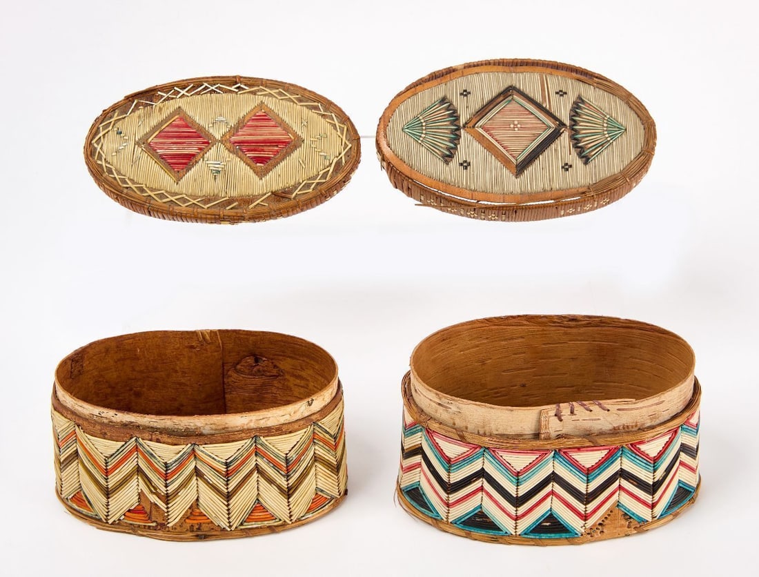 Two Mi'kmaq Oval Quill-Work Baskets - 2