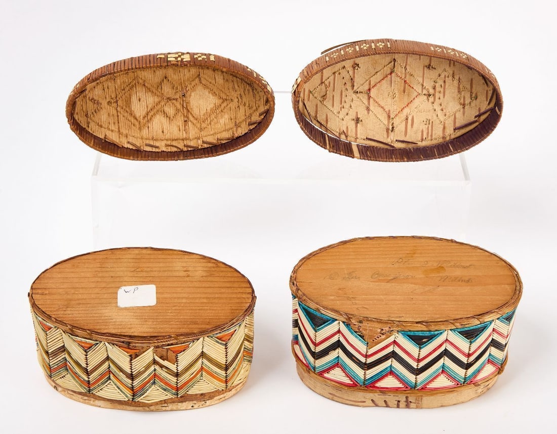 Two Mi'kmaq Oval Quill-Work Baskets - 3