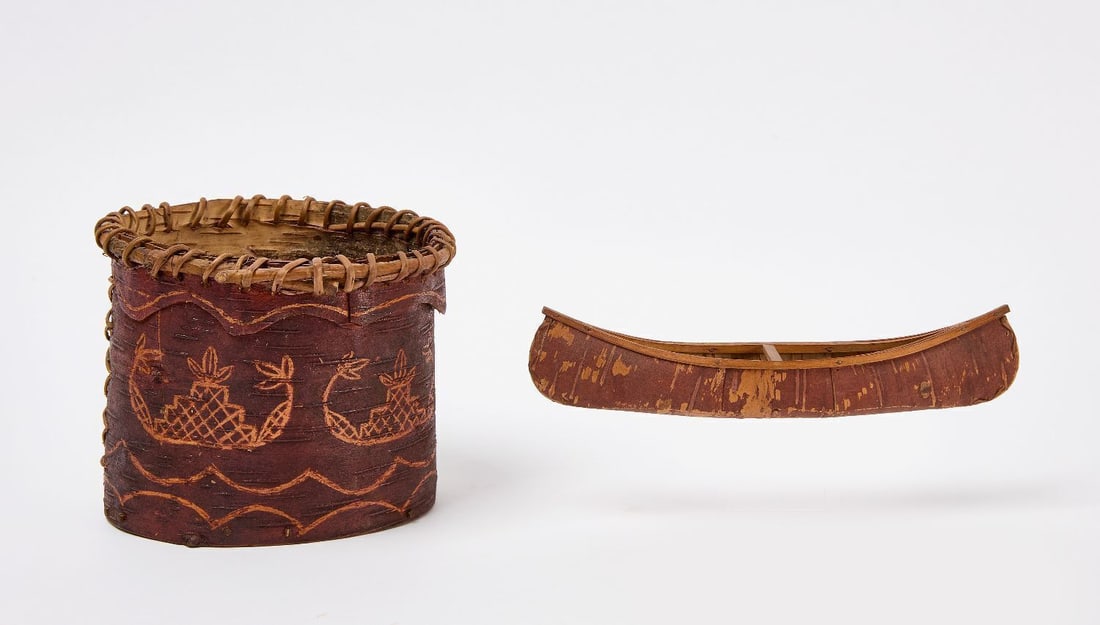 Native American Birch Bark Basket and Canoe - 2