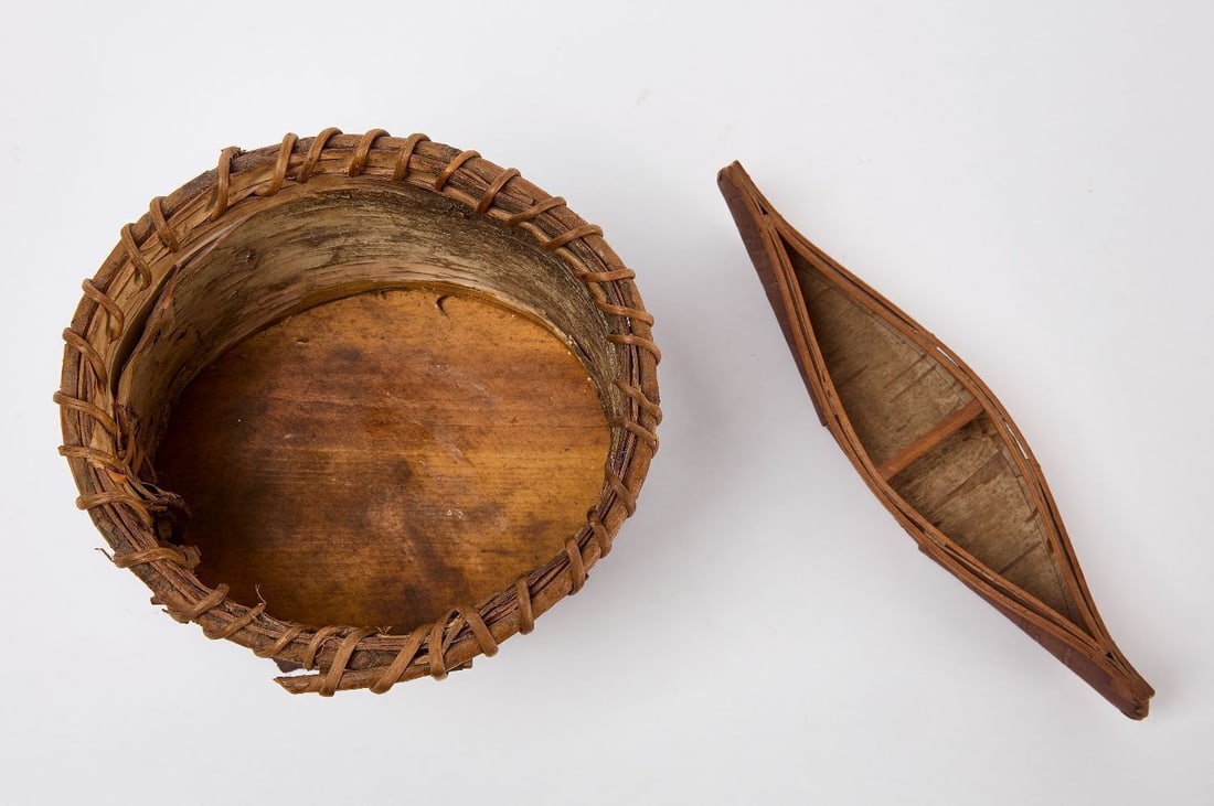 Native American Birch Bark Basket and Canoe - 4