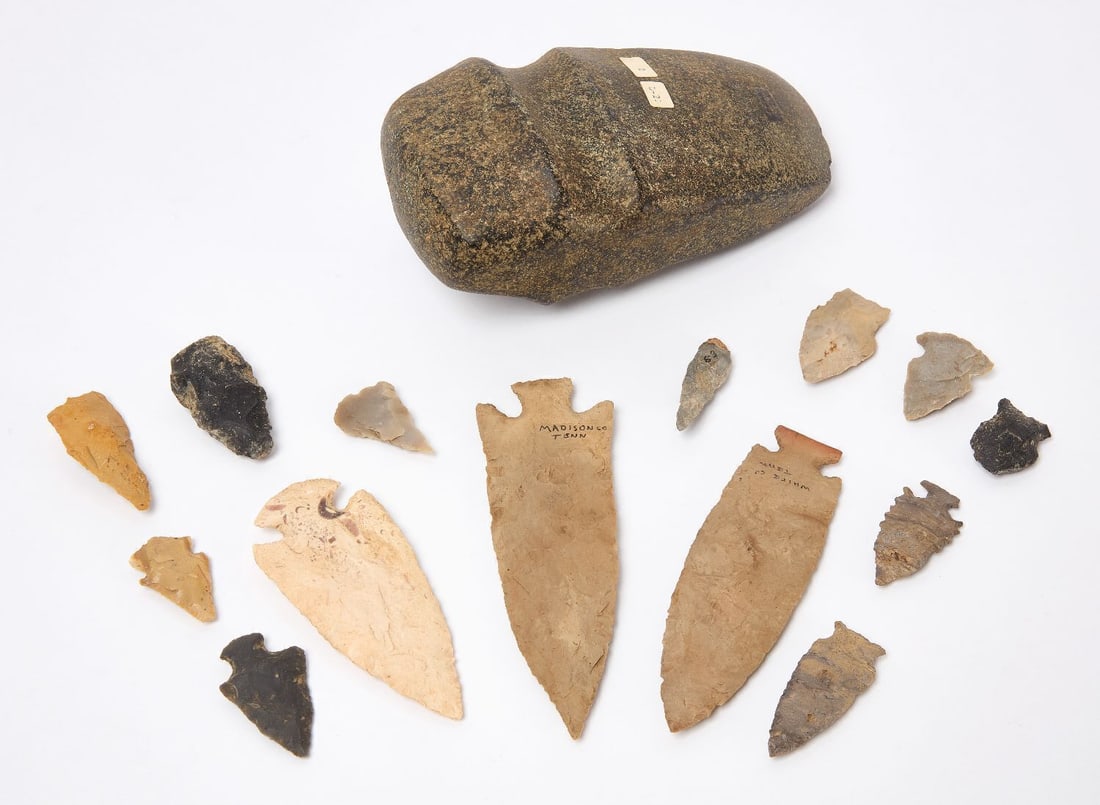 Group of Native American Stone Implements, Including Ax Head - 2