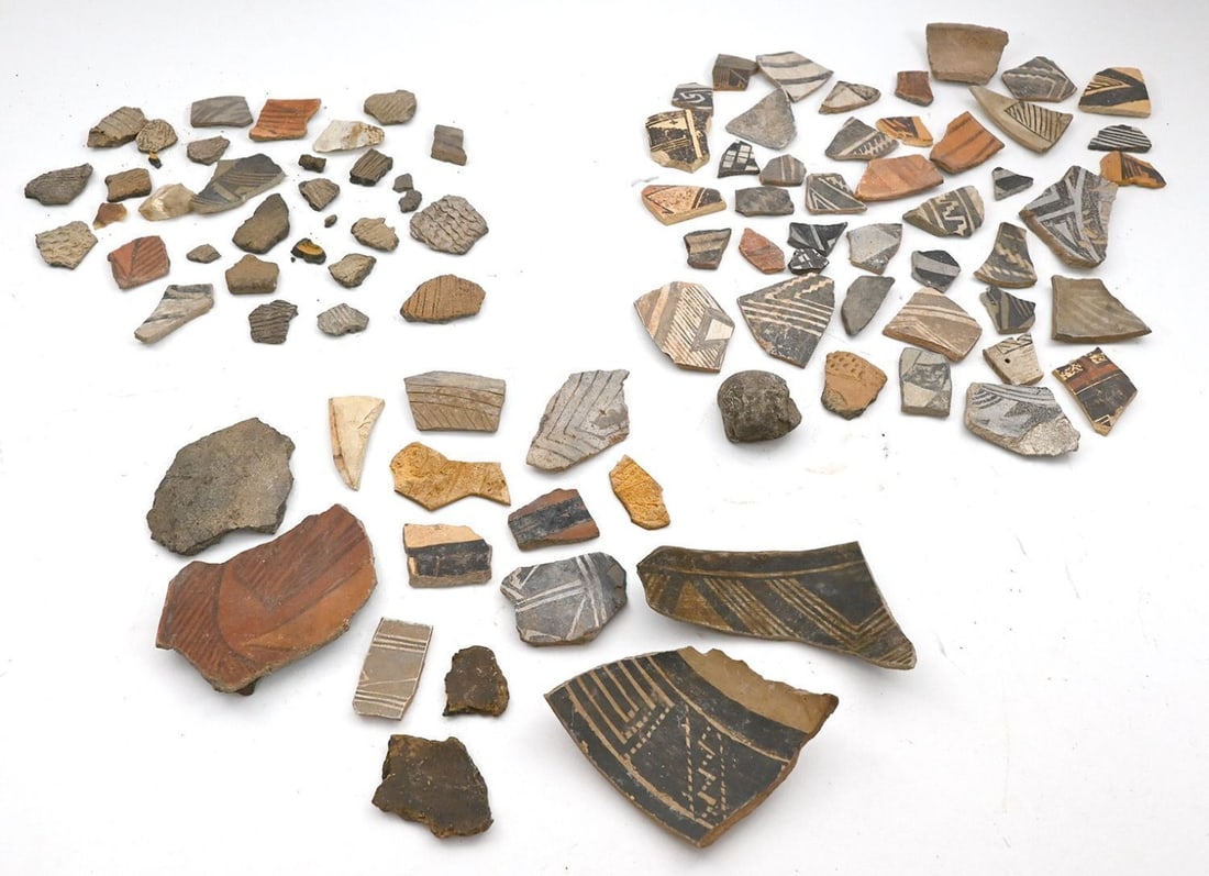 Large Grouping of Native American Lithics, Pottery Sherds, and Trade Bead Necklace - 4