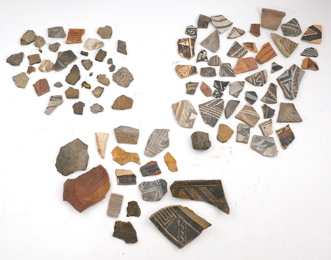Large Grouping of Native American Lithics, Pottery Sherds, and Trade Bead Necklace - 5