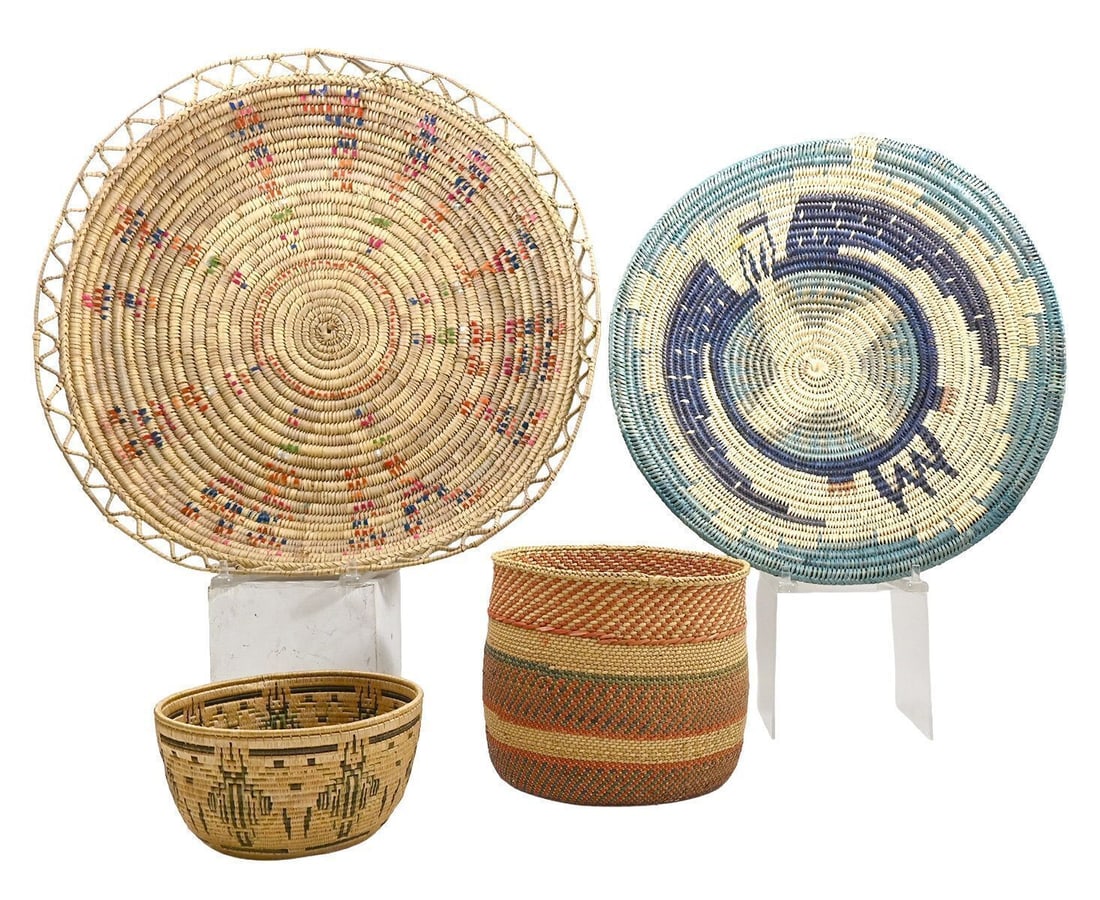 Group of Woven Baskets and Birch Bark Basket - 2
