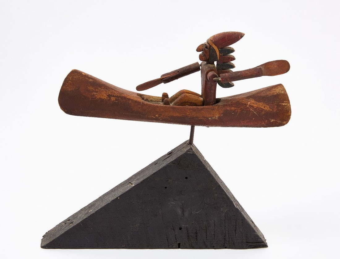 Folk Art Native American in Canoe Whirligig - 2