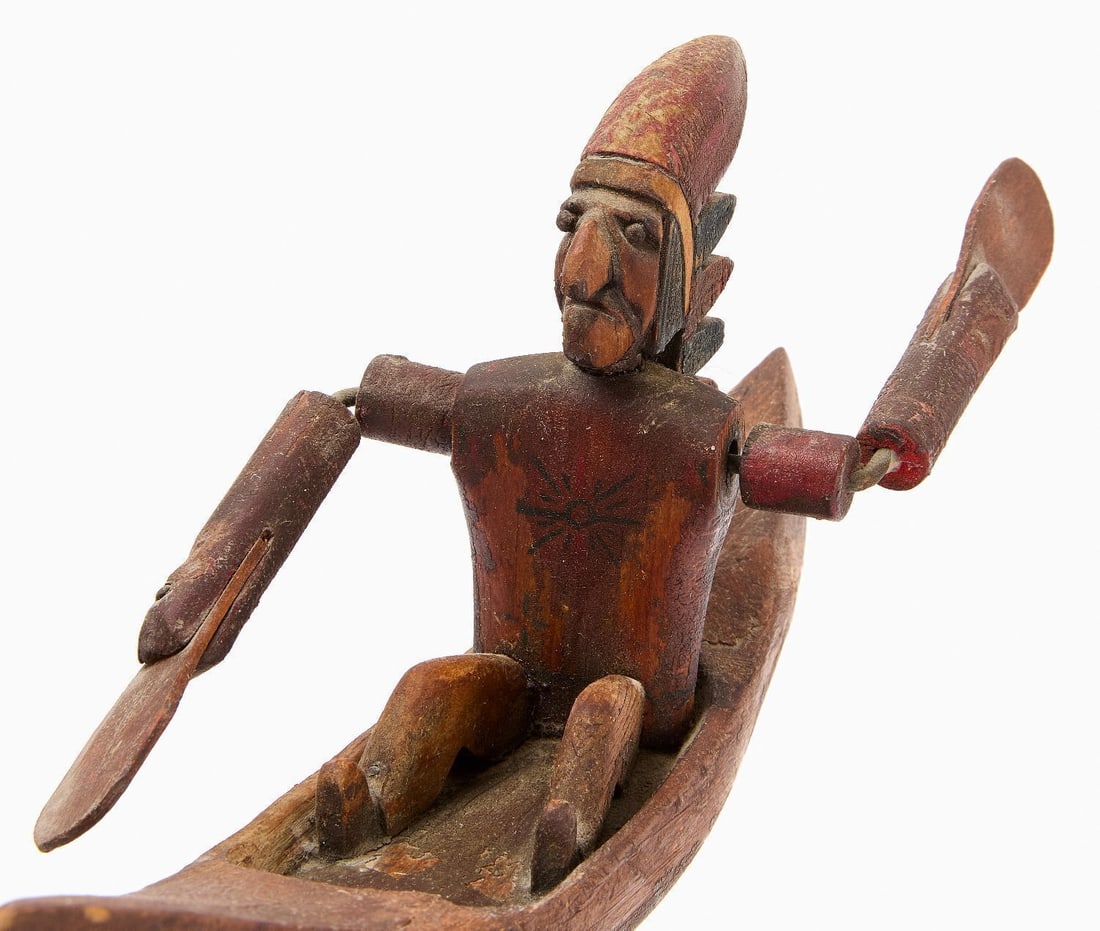 Folk Art Native American in Canoe Whirligig - 3