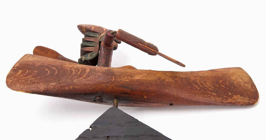 Folk Art Native American in Canoe Whirligig - 4