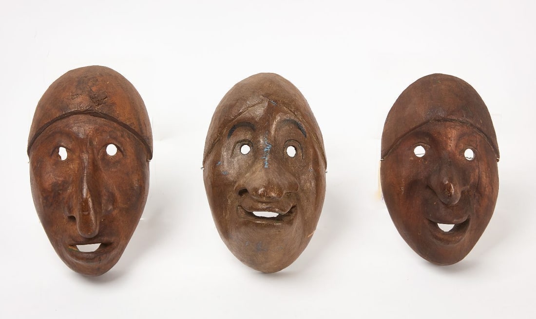 Three North West Pacific Masks: Three North West Pacific wooden folk art masks. 20th century. H 9 in. W 5-3/4 in. H 9 in. W 6 in. H 9-3/4 in. W 6 in.