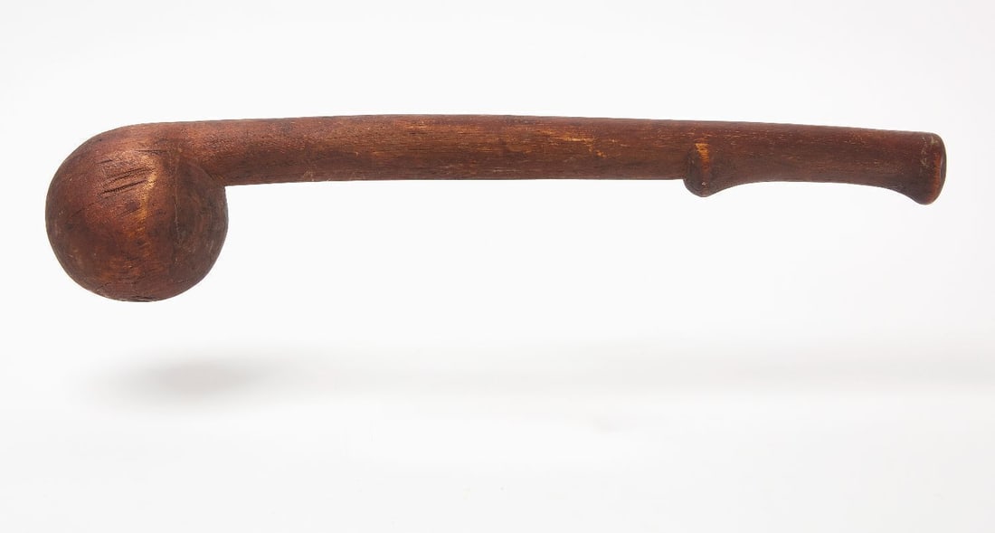 Early Native American War Club: Early Native American ball-headed war club. Carved wood. 18th century. L 20 in.