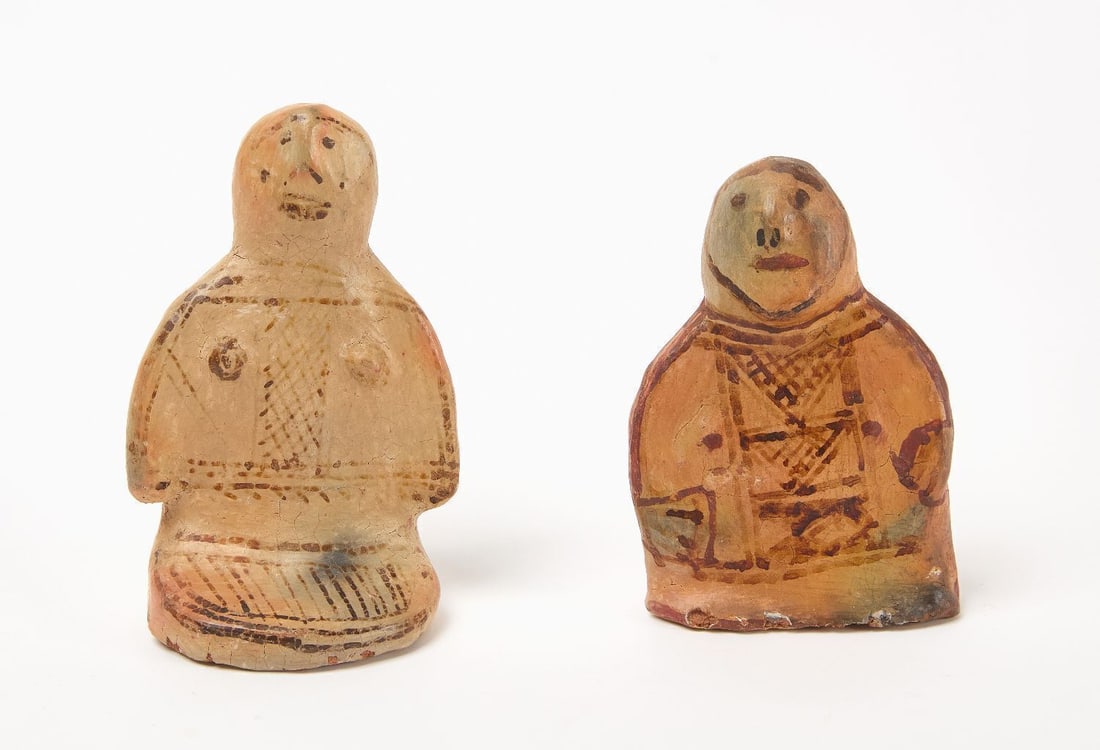 Two Pueblo Pottery Figures: Two pueblo pottery figures likly Hopi, circa 1900. H 5-1/2 in. W 3-1/2 in. H 5 in. W 3-1/2 in