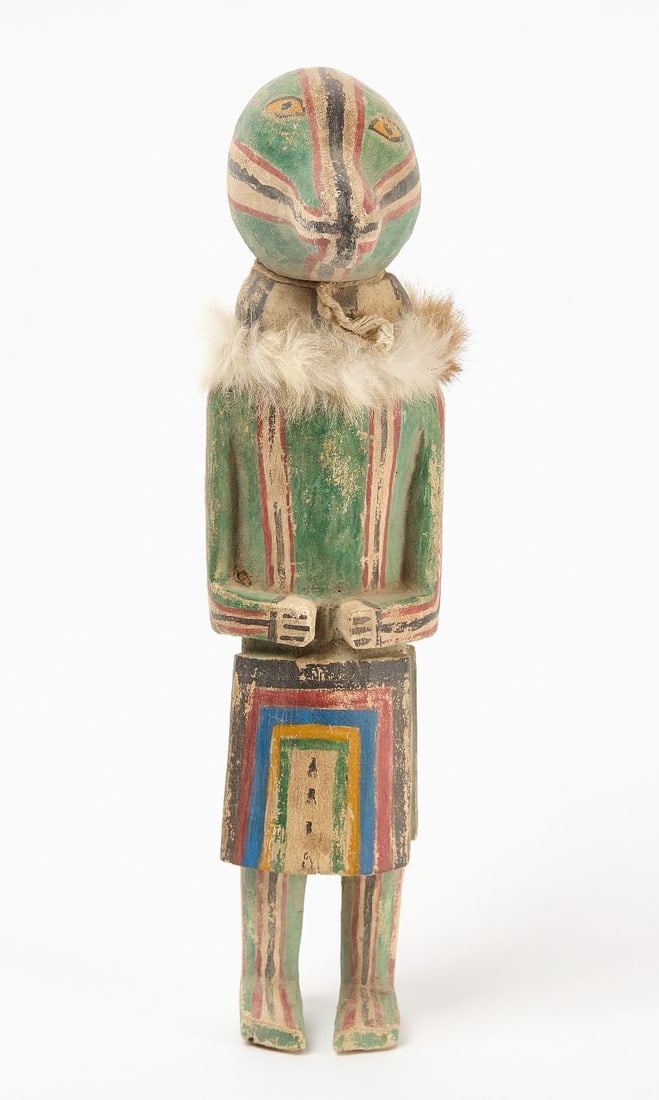 Hopi Kachina Doll: Carved and painted Hopi gourd head Kachina doll, likely a mudhead or hemis. early 20th century. H 17-1/2 in.