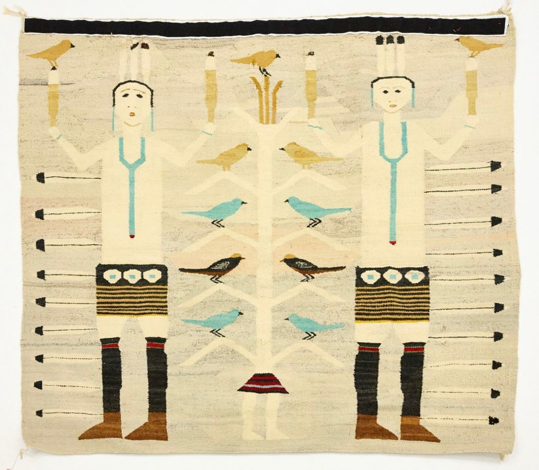 Navajo Yeibichai Wool Rug with Birds - 2