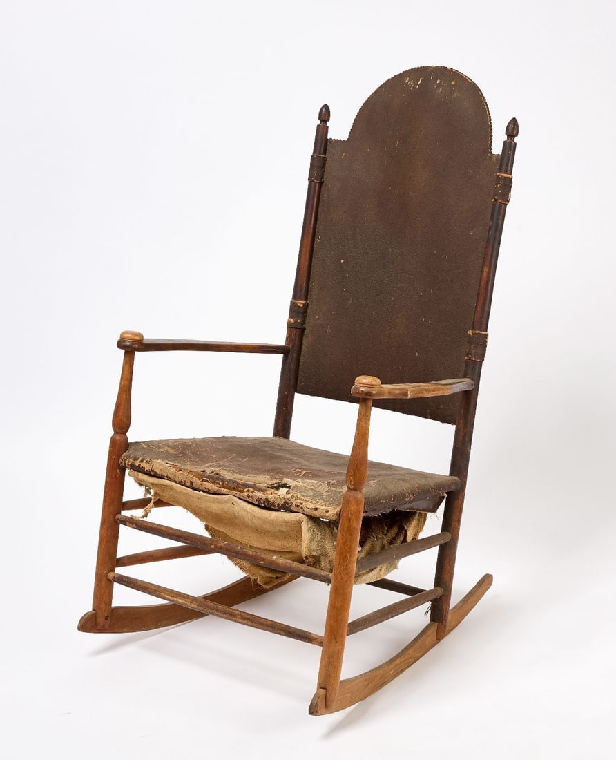 Shaker Rocking Armchair: Shaker rocking chair. New England, late 19th century. H 44-3/4 in. W 25-1/2 in. D 31-1/2 in. (Rocker Length) SH 16-1/2 in.