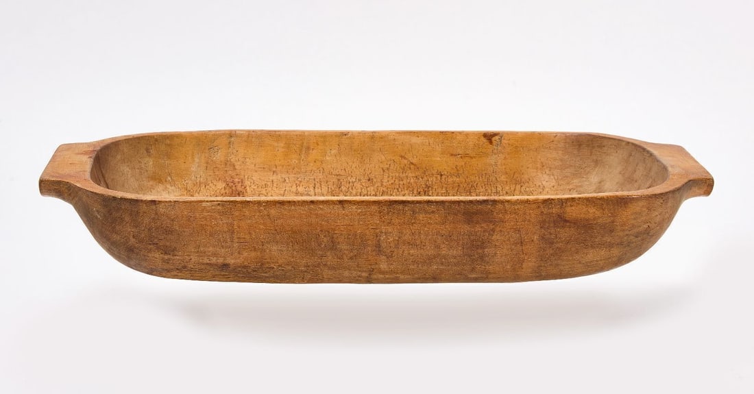 Shaker Trencher Bowl: Shaker Trencher Bowl. Hand-carved wood. Northeastern United States, 19th century. Estate of Faith Andrews and Edward Demin Andrews. H 3-1/2 in. W 19-1/2 in. D 9-3/4 in. 